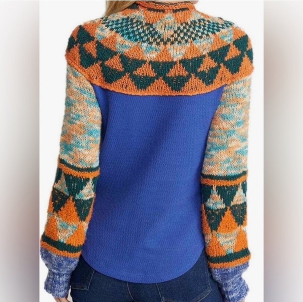 Free People Swit The Small Stuff Sweater in Navy Combo sz xs NWT $128R - Picture 5 of 6
